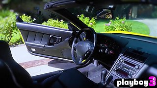 Arousing ebony babe and cougar posed by the car