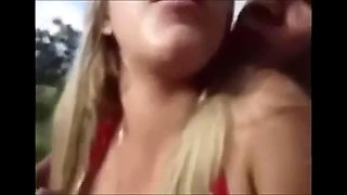 Beautiful and young hot blonde moaning and cumming while spitting on the farm