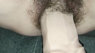 Hairy puss Love big dildo