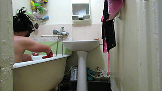 Beautiful Lady in the Bathroom. with Conversations in Russian