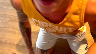 Russian bisexual guy sucks cock while wife not watching