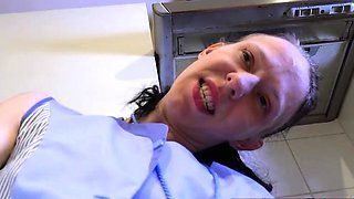 Ugly skinny housewife wants anal in the kitchen