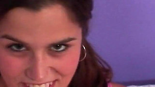 Young brunette in pigtails sucks and fucks black cock like a pro