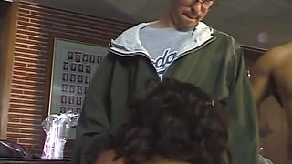 Brunette babe in an extreme gangbang with 6 men