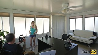LOAN4K. Blue-eyed babe is banged on the desk
