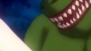 He Found a Big-dicked Monster in the Woods and Tried to Run Away, but Ended up Sitting on the Huge Green Dick.