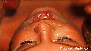Facial & creampie homemade gangbang party with 22yo Jana