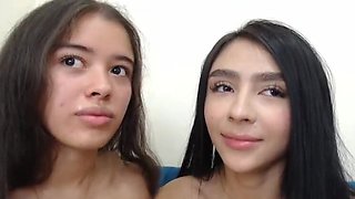 Teen Schoolgirls Lick Cock and Swap Saliva Tongue Action