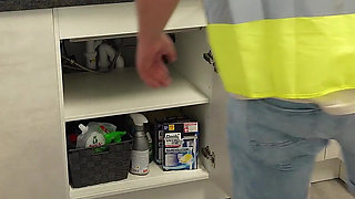 Cheating Wife with Wet Pussy Fucks a Plumber When Cuckold Husband Is Away!