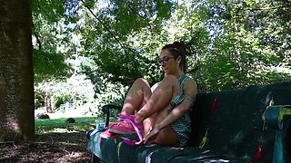 Brunette teen outdoor pov