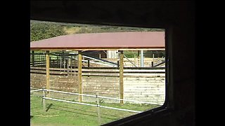 Two Horny Sluts Ass Fucked at the Stables and Cum on Their Small Tits