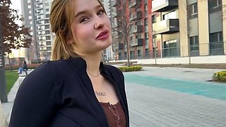 Hot babe with perfect big boobs taking shower