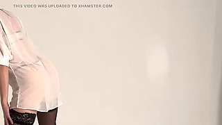 Skinny Russian Lady69 in Lingerie and Heels Does Yoga and Cleaning POV