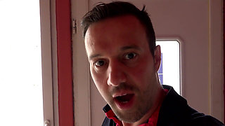 3some outdoor,oral in car and double pussy penetration with big ass redhead young chick