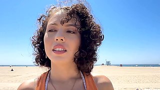 HD POV video of brunette Satine Summers being fucked on a beach