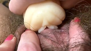 Huge clit fake vagina masturbation closeup wet orgasm fetish hairy