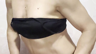 Latino muscular mommy showing off her crop top