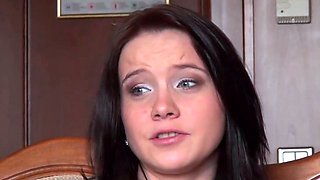 Small titted brunette teen fingering on the bed