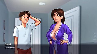 Summertime Saga - Stepsister watches as a huge cock cums on stepmoms face