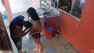 The boss left and the maid couldn't resist my erect penis