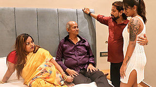 Old Father in law and step son hardcore sex with her step daughter Tejaswini bhabhi thresome and foursome gangbang video