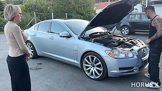 Busty Blonde MILF Fucks the Mechanic in the Garage