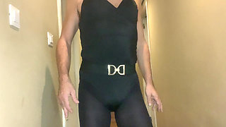 With my wife's brown stiletto heel ankle boots