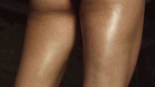 Corpulent butt babe strips in basketball court