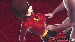 Helen Parr the Incredibles Gets an Orgasm From Breast Play and Cunnilingus - Fingering Her Tight Pussy in 3D Animation