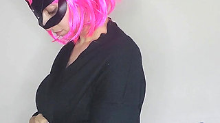 My huge natural tits get a special show with my kitten mask today
