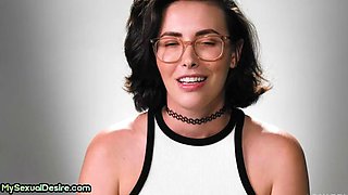 Naturaltitted petite with glasses solo