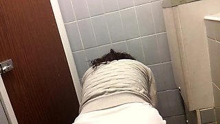 Pissing in toilet amateur flashes hot ass and bushy beaver