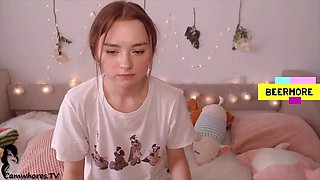 Petite plays on bed
