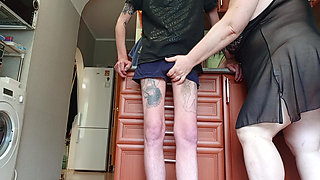 A Friend Fucks Me in the Mouth in the Kitchen and Feeds Me Cum