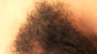 Amateur Asian with Hairy Pussy Masturbates with Her Dildo