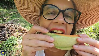 Hairy Busty Tina Loves To Get Wet Outside In The Grass