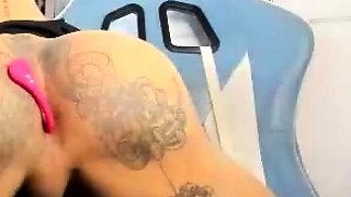 Big Tits Tranny Jerking her Big Hard Cock