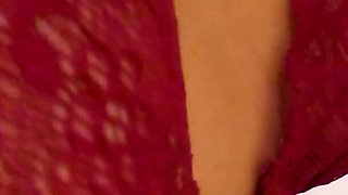 Wifey Wears Sexy Red Lingerie with Her Perfect Tits