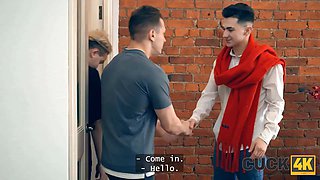 Cuck4k. Double Penetration threesome with hot russian dark haired and two strangers