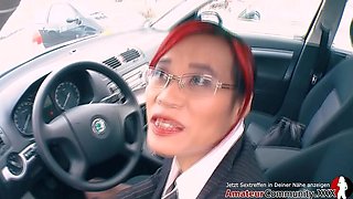 Hot Asian MILF gives after work blowjob in parking lot