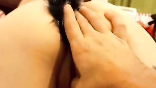 Close-up anal masturbation session and dildo insertion with a hot brunette