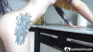 Filthy Step Sis Begs for a Swift Kitchen Cock Pounding