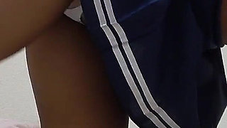 Girls-only Apartment in Japan, Tanned Busty Girl in Miniskirt Uniform and Wedgie Thong Panties Sexy Seduce Fitness