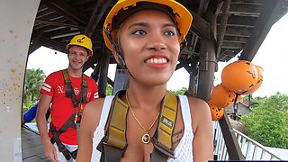 Zipline fun and hot sex at home after for a Thai European couple