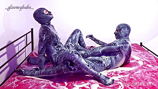 Sticky latex play T2, messy sex - Gloomy Babe