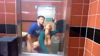 Stacked teen slut rammed doggystyle in a public toilet