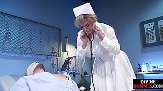 Busty femdom nurse rimmed and pussylicked by tied up patient