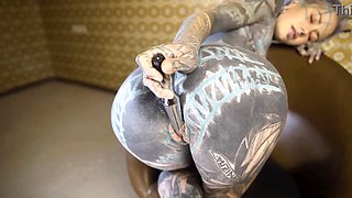 Tattooed TEEN testing FUCK MACHINE with her ANAL