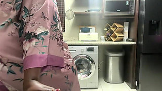 Ebony MILF Moaning and Stripteasing in Kitchen