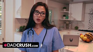 DadCrush - Cute Nurse Stepdaughter Scarlett Alexis Tests How Long Stepdad Can Last Without Cummming